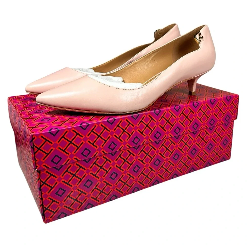 Tory Burch W 8.5 Elizabeth Kitten Pump Nude Blush Sea Shell Pink Pointed Leather